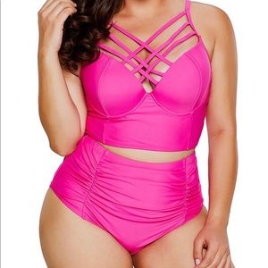 NWOT Hot Pink Plus Size High Waisted Bikini